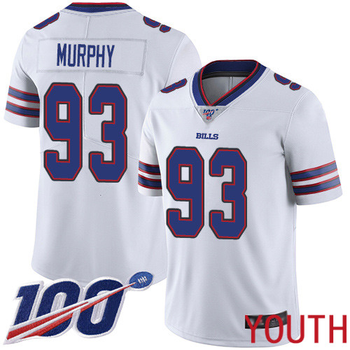 Youth Buffalo Bills #93 Trent Murphy White Vapor Untouchable Limited Player 100th Season NFL Jersey->youth nfl jersey->Youth Jersey
